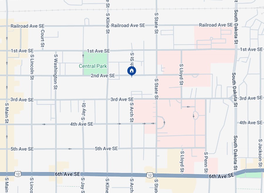 Map showing Dakota Pathway's first location in Aberdeen, South Dakota